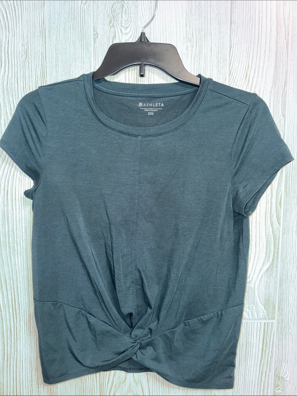 Athleta Short Sleeve Twist-Front Tee in Charcoal Green